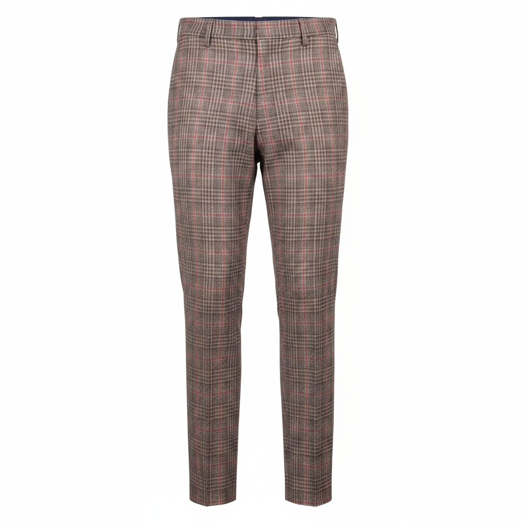 Brown Beige Pink Glen Plaid Trousers – Front Ghost Mannequin