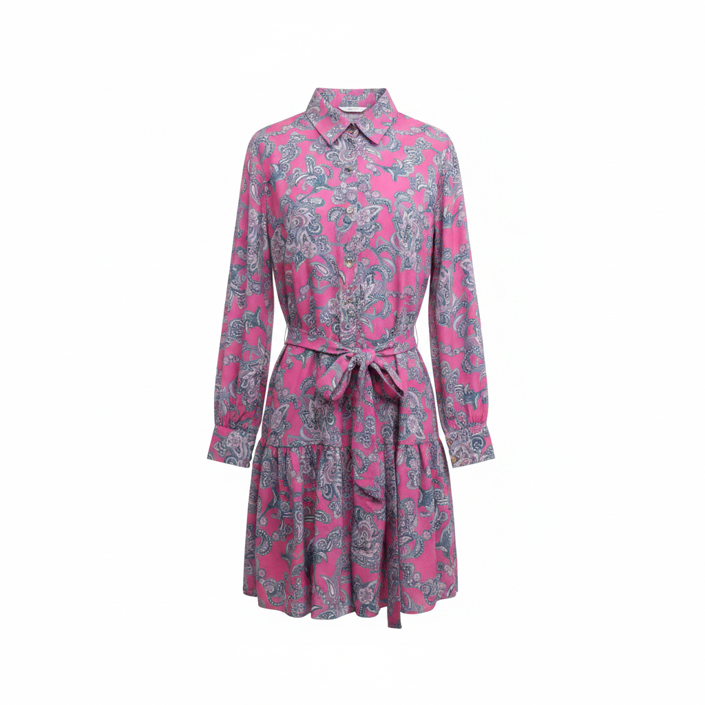 Paisley Ruffle Shirt Dress Pink - Ghost Mannequin