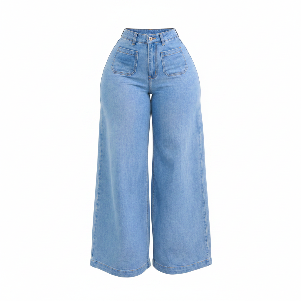 Women's light blue high-rise wide-leg jeans ghost mannequin front view
