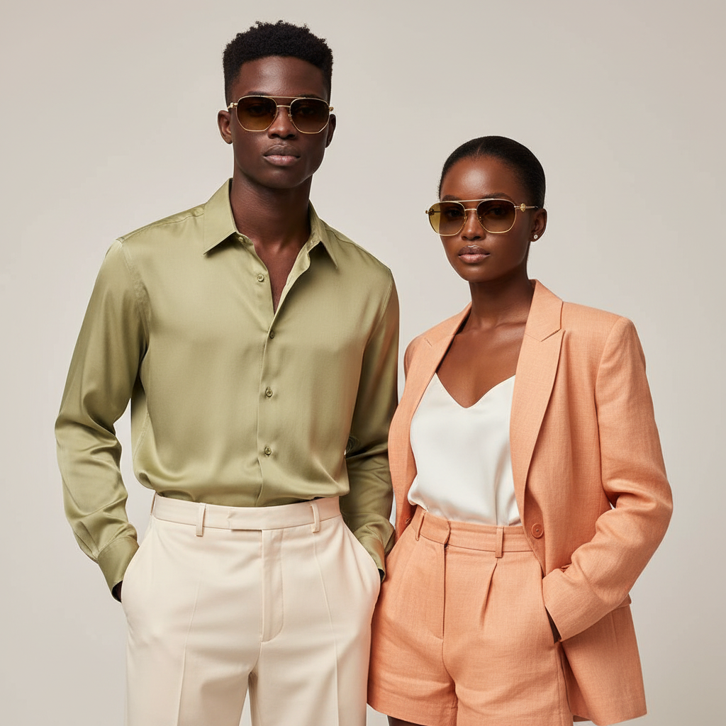 Male and female model lifestyle shot — Geometric Pilot Sunglasses Gold Wire Amber Yellow