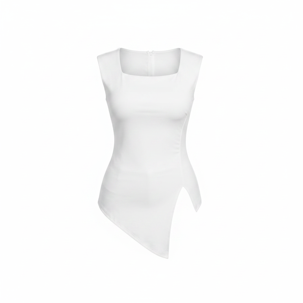 Women's Sleeveless Asymmetric Hem Fitted Top - Ghost Mannequin