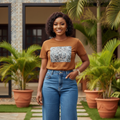 Women's Brown Graphic Crop Top — Model Shot