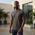 Striped Collar Polo – Nigerian Male Model Front View