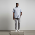 Blue White Black Multistripe Short-Sleeved Shirt - Model Shot