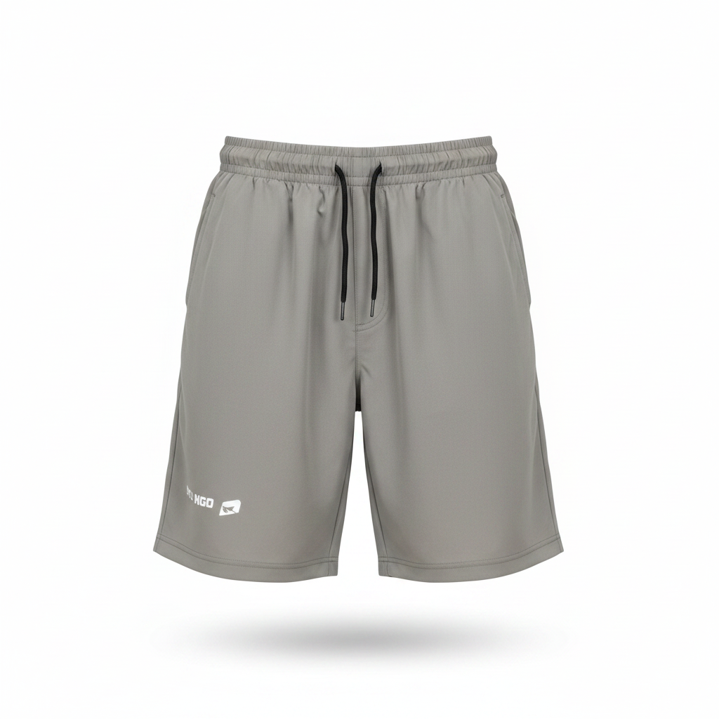 Grey shade premium sport shorts ghost mannequin view
