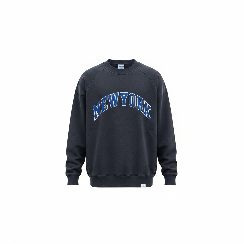 Charcoal blue oversized New York sweatshirt ghost mannequin view