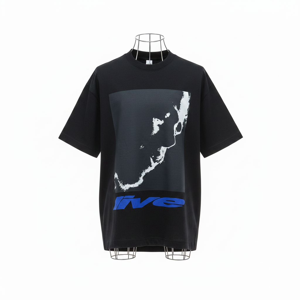 Black Five Graphic Oversized Tee - Ghost Mannequin Front