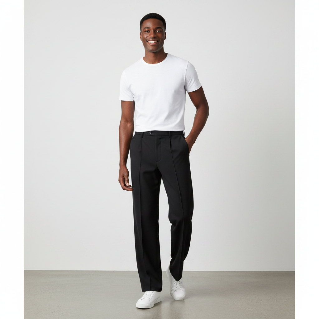 Black Wide-Leg Tailored Trousers - Model Front