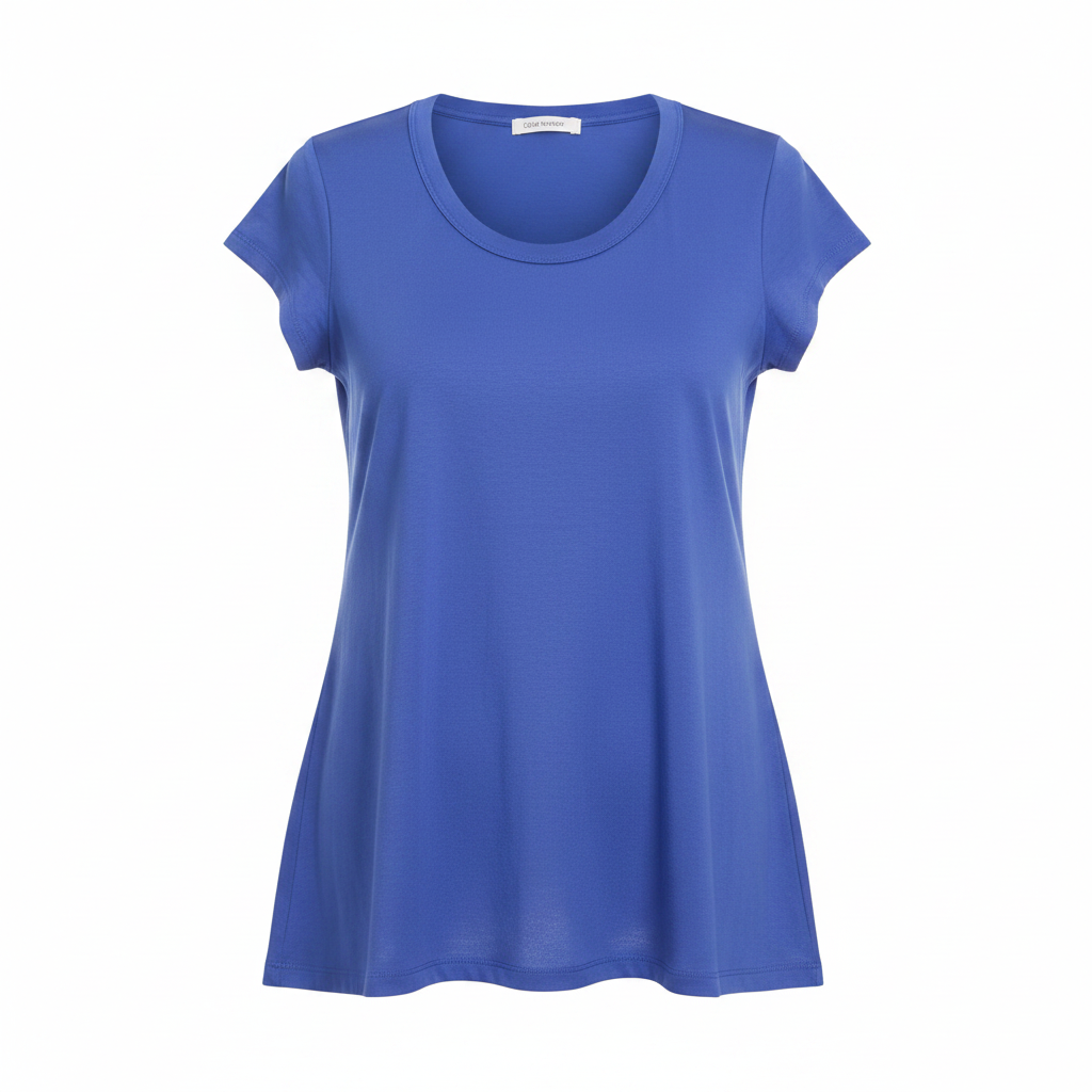 Royal Blue Round-Neck Short-Sleeved Shirt - Ghost Mannequin Front