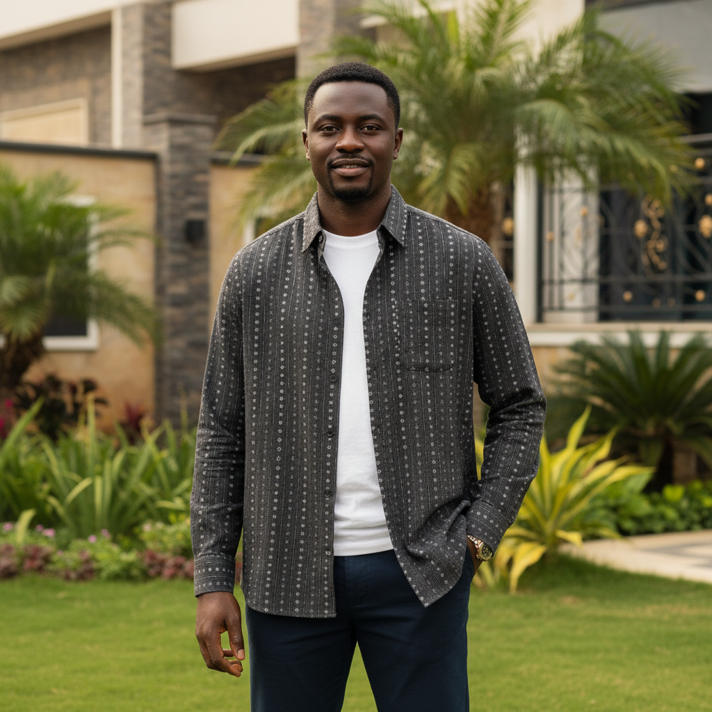 Men's Relaxed Long Sleeve Shirt - Nigerian Male Model