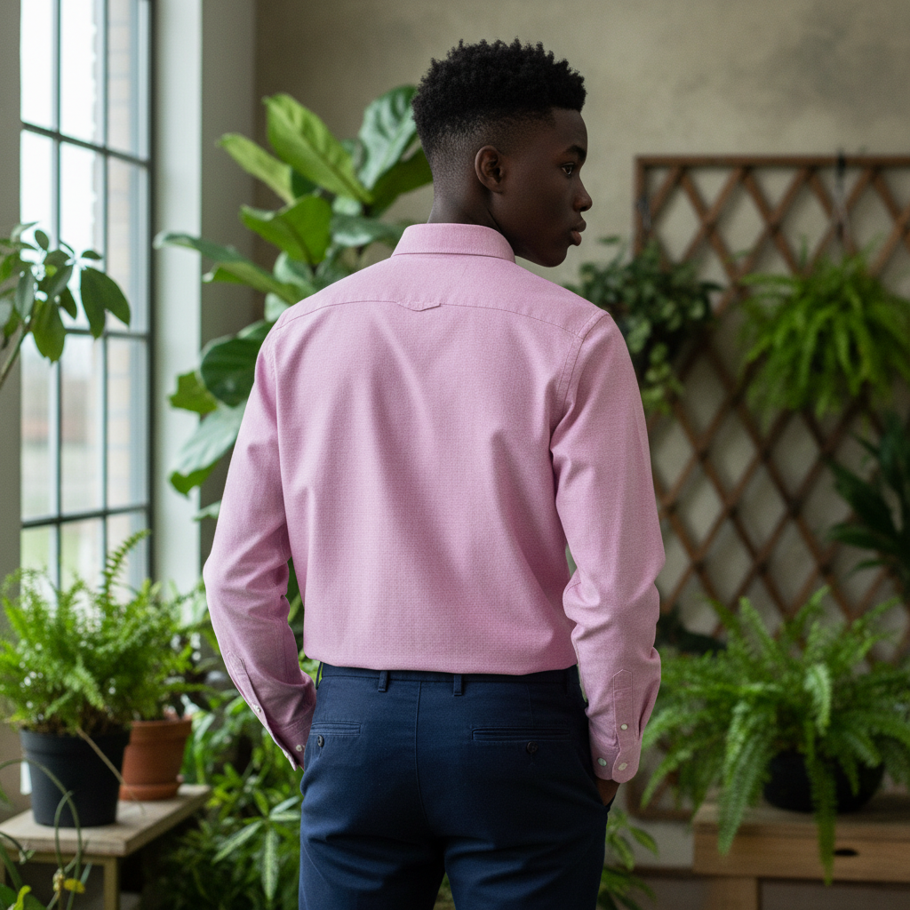 Men's Classic Pink Long-Sleeve Button-Down Shirt - Back View