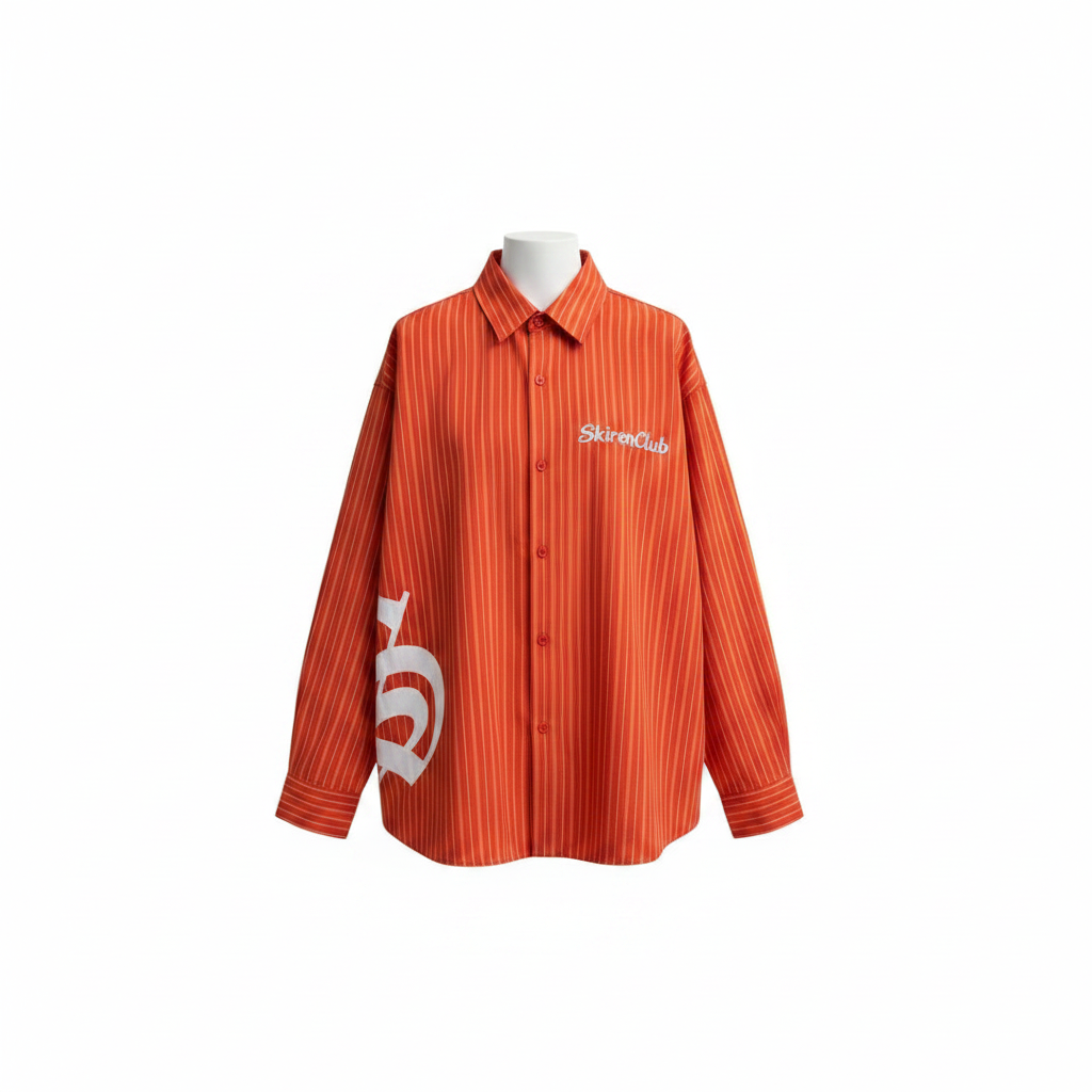 Men's red striped oversized gothic graphic long-sleeve shirt – ghost mannequin front view