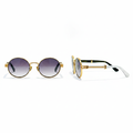 Ornate Round Sunglasses Gold Smoke – Ghost Mannequin Front and Side View