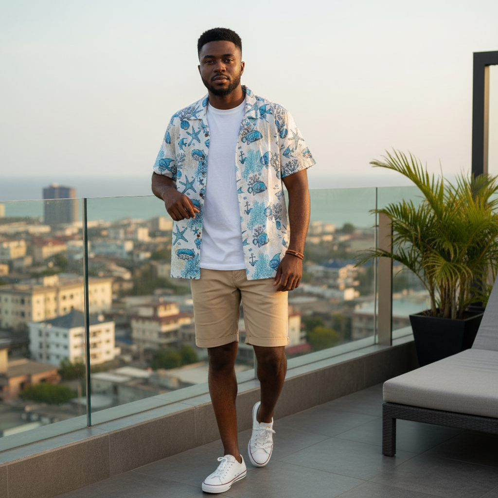 Costavana Marine Print Shirt – Model Shot