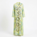 Lime and aqua floral shimmer abaya ghost image with straight drape