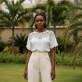 Model Shot – White Crochet Lace Woven Top
