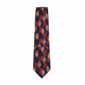 Men's navy and burgundy checkerboard gold medallion woven necktie ghost mannequin white background