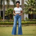 Blue Extreme Wide-Leg Flare Jeans - Nigerian Female Model Front View