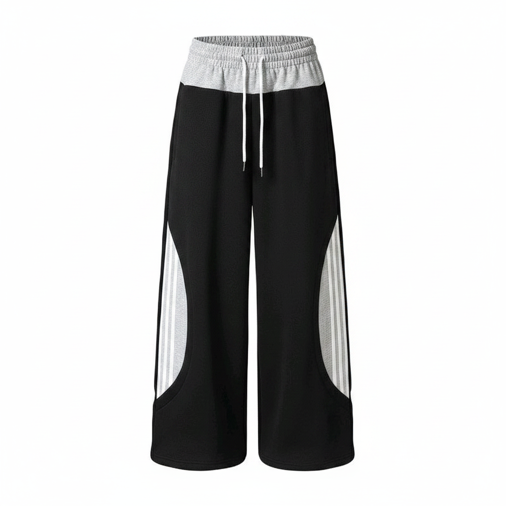 Men's Black Grey Contrast Stripe Sweatpants – Ghost Mannequin Front View