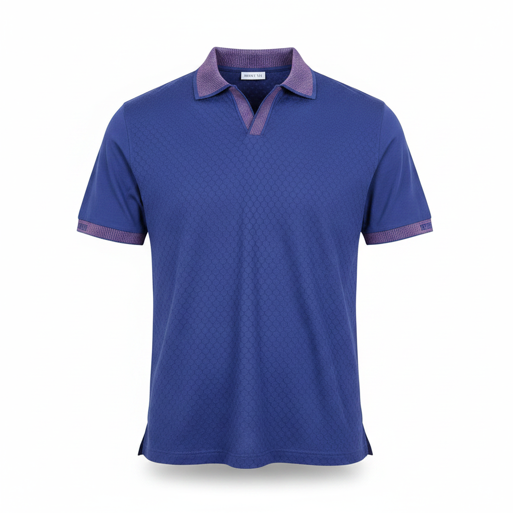 Cobalt Blue Honeycomb Textured V-Neck Polo Shirt - Ghost Mannequin