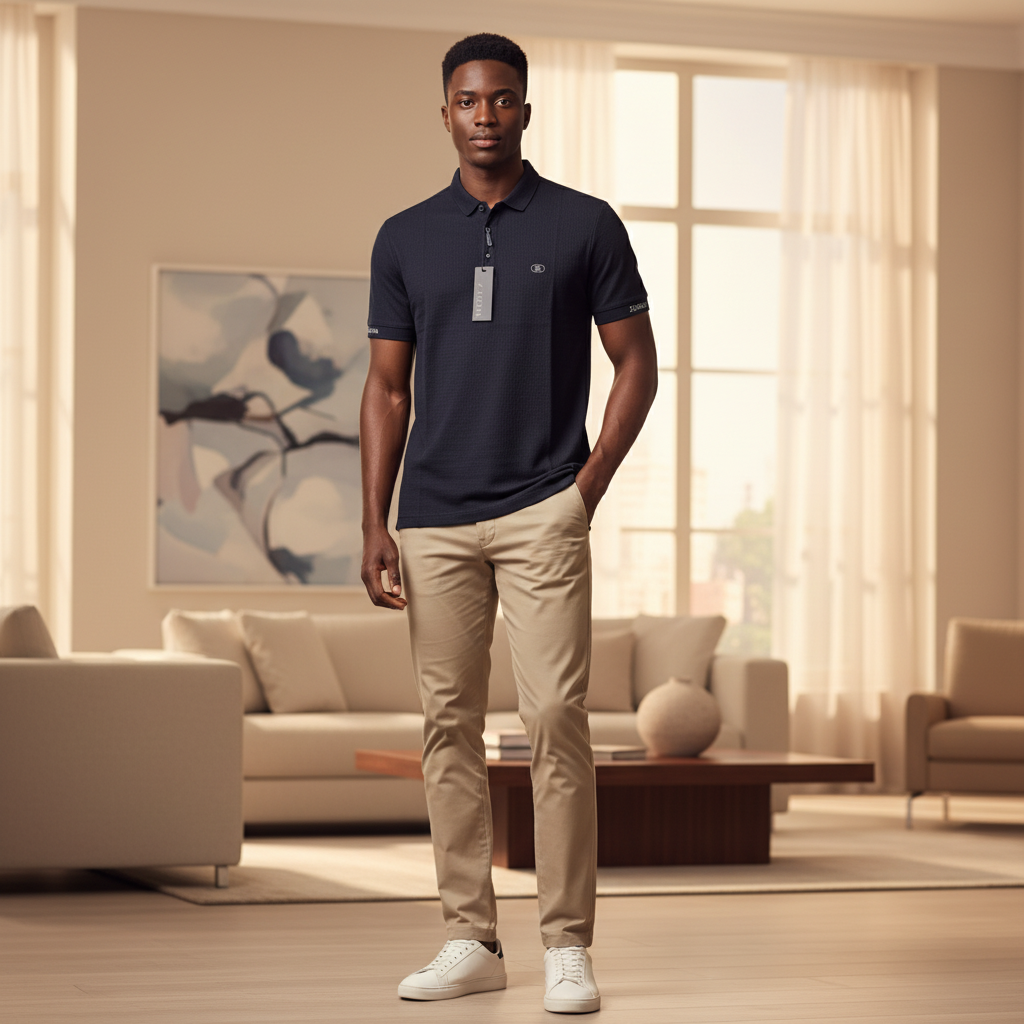 Model shot – Aribest Store Zegna Navy Blue Polo Shirt