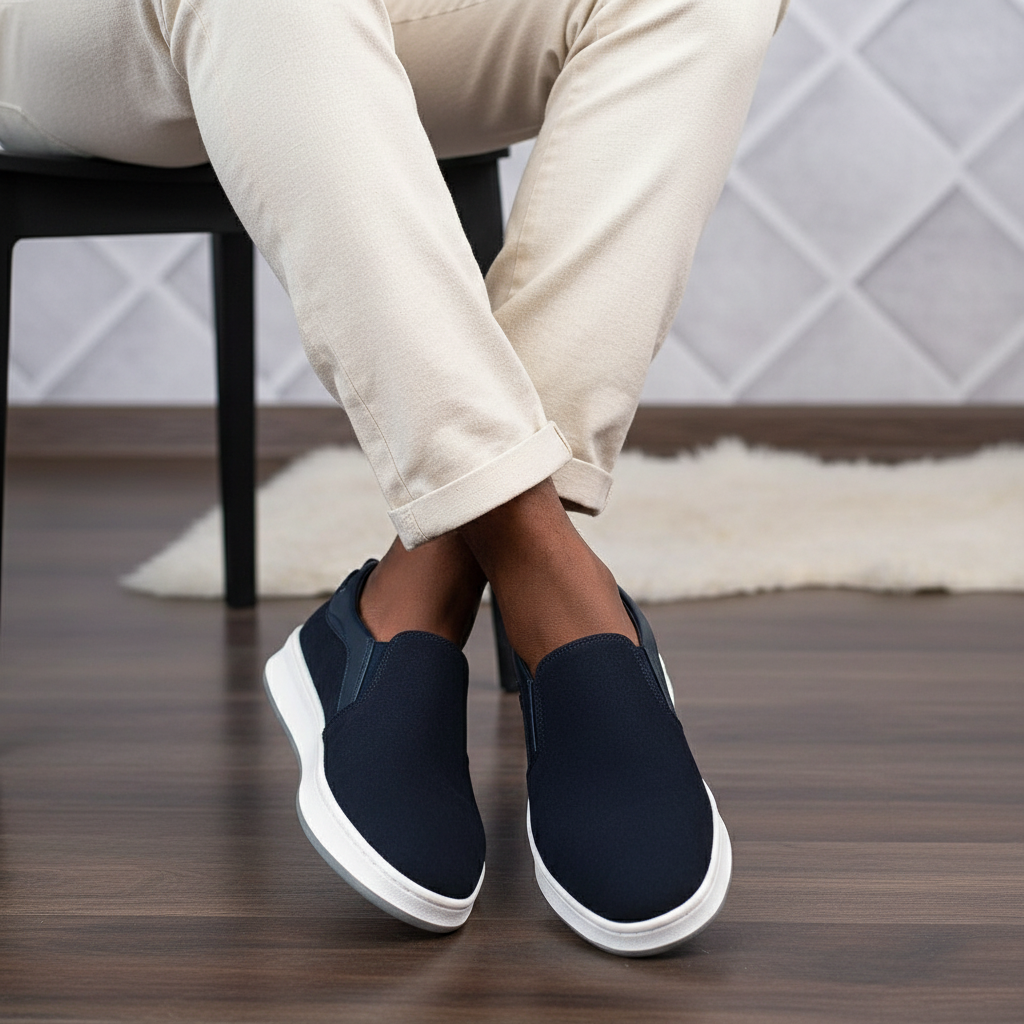 Clarks Navy Suede Slip-On Men's Sneaker - Model Shot