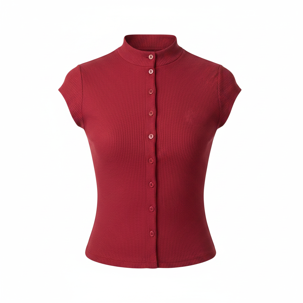 Ribbed Button-Front Cap Sleeve Crop Top – Ghost Mannequin Red