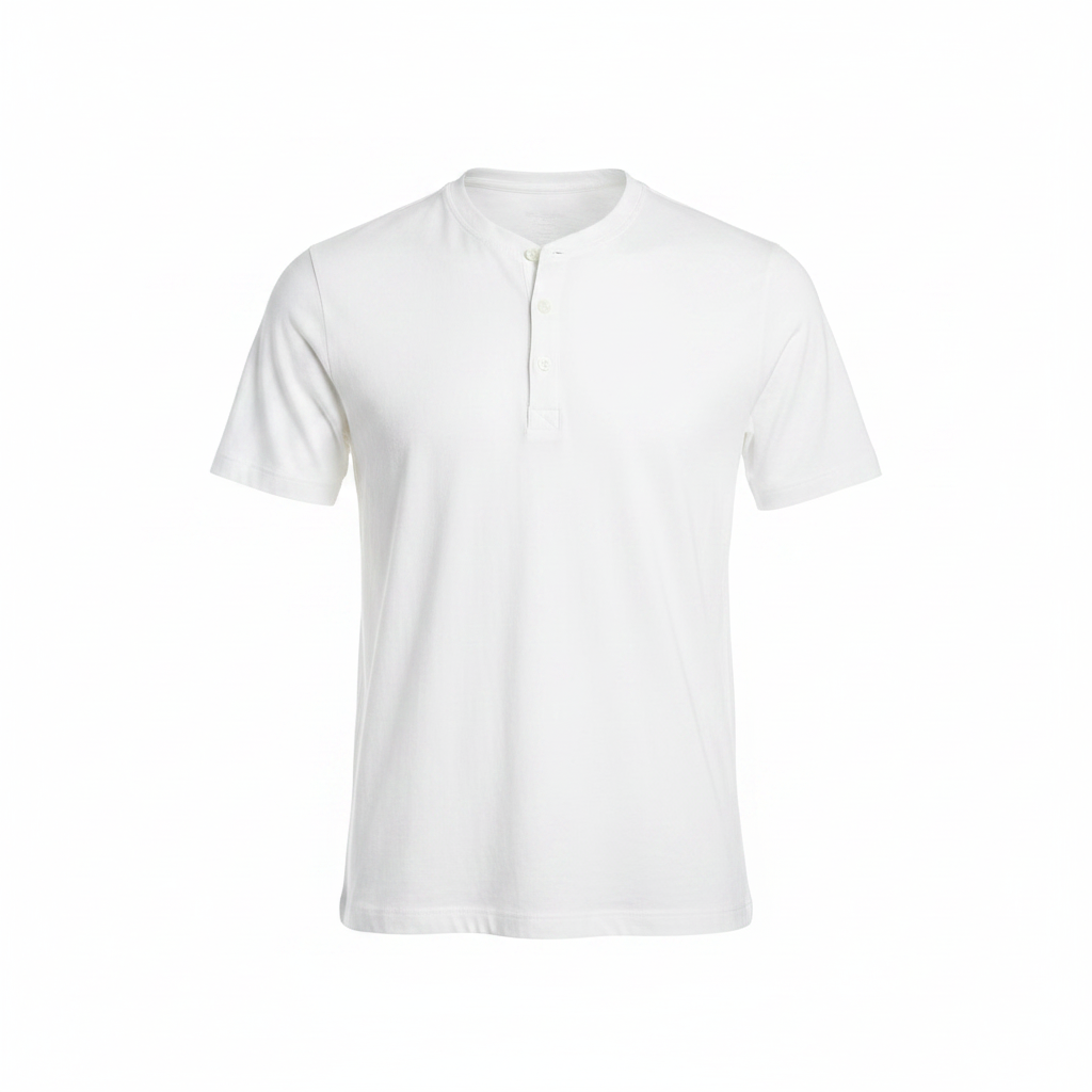 White Short-Sleeve Henley Shirt - Ghost Mannequin Front