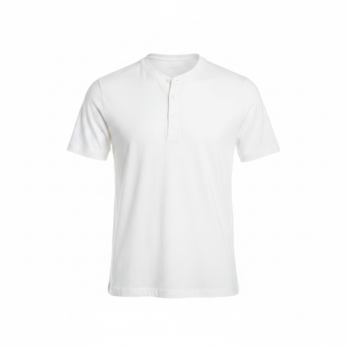 White Short-Sleeve Henley Shirt - Ghost Mannequin Front