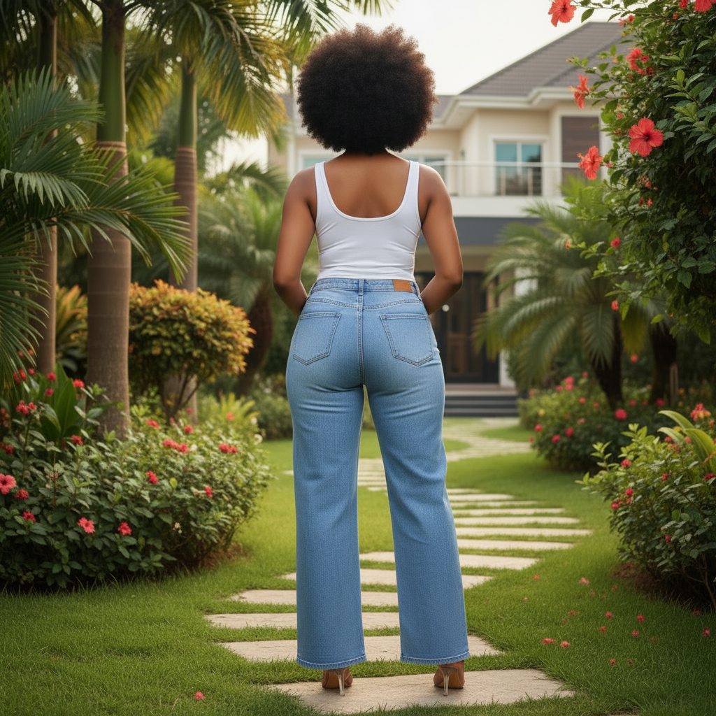 High-Waist Wide-Leg Denim - Back Model View