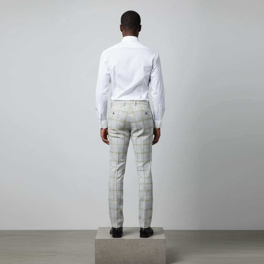 White Grey Houndstooth Lime Trousers – Back Model
