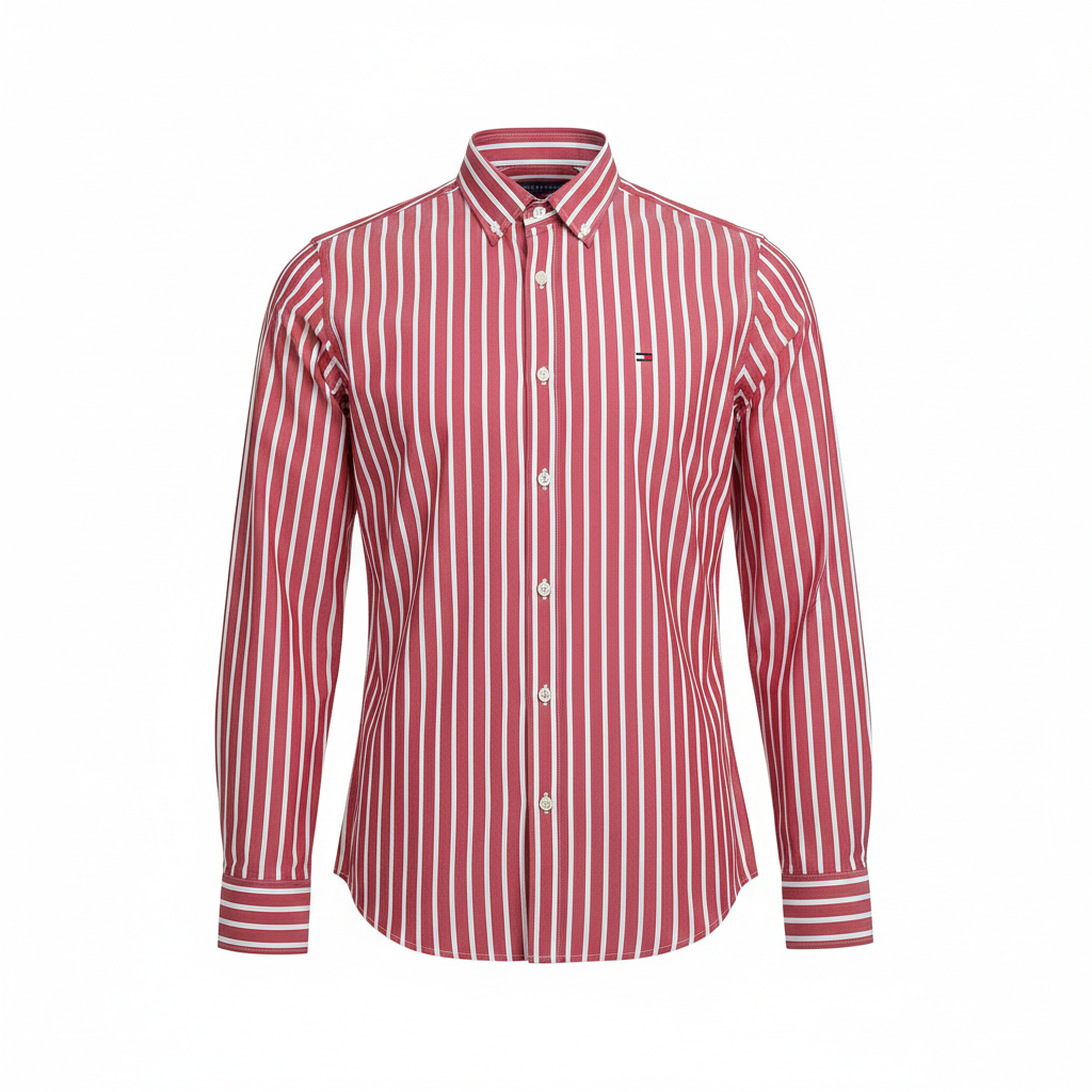 Red White Striped Long-Sleeved Shirt - Ghost Mannequin