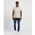 Young Nigerian male wearing sand beige nautical 68 crew neck tee with shoulder tape detail