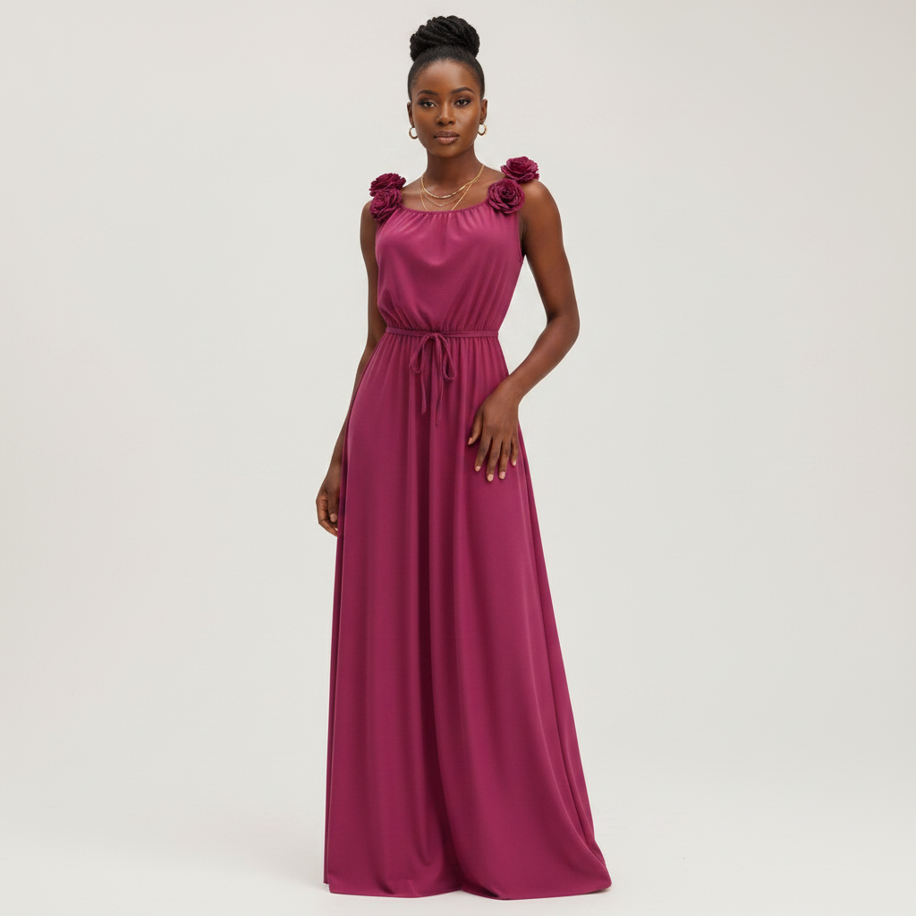 Magenta Floral Strap Maxi Dress - Front Model