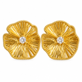 Gold Textured Flower Petal Crystal Stud Earrings – Catalog Shot