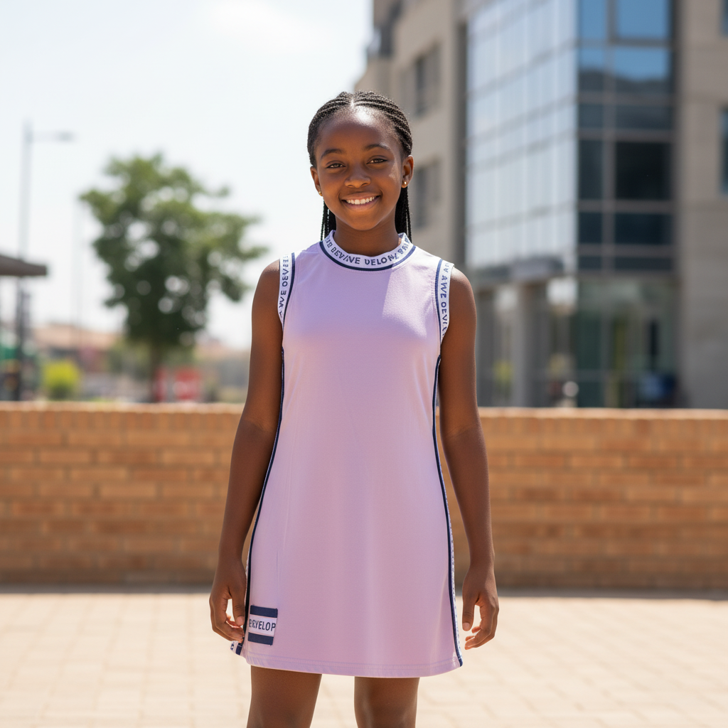 Young Nigerian girl wearing pink sporty tape dress