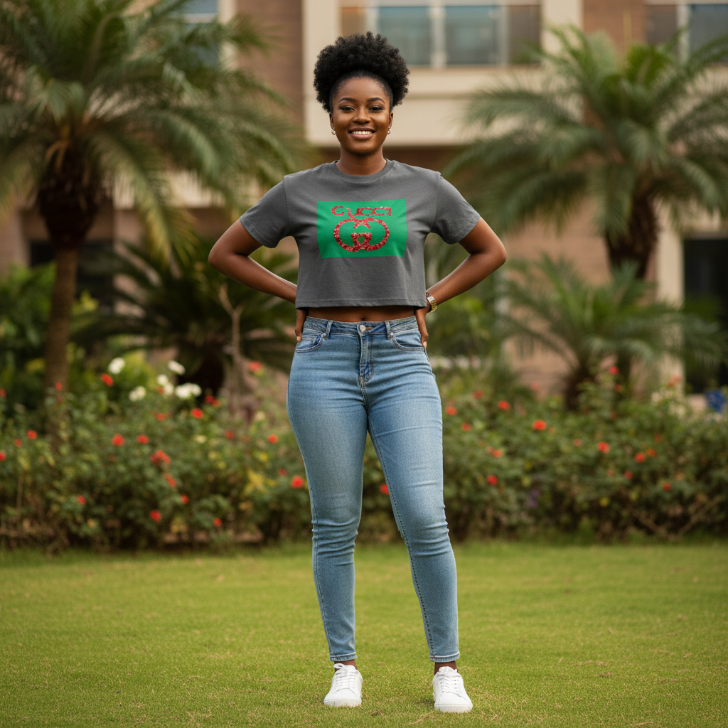 Women's Graphic Print Crop Top — Model Shot