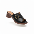 Women's Black Leather Square Buckle Block Heel Mule - Ghost Mannequin