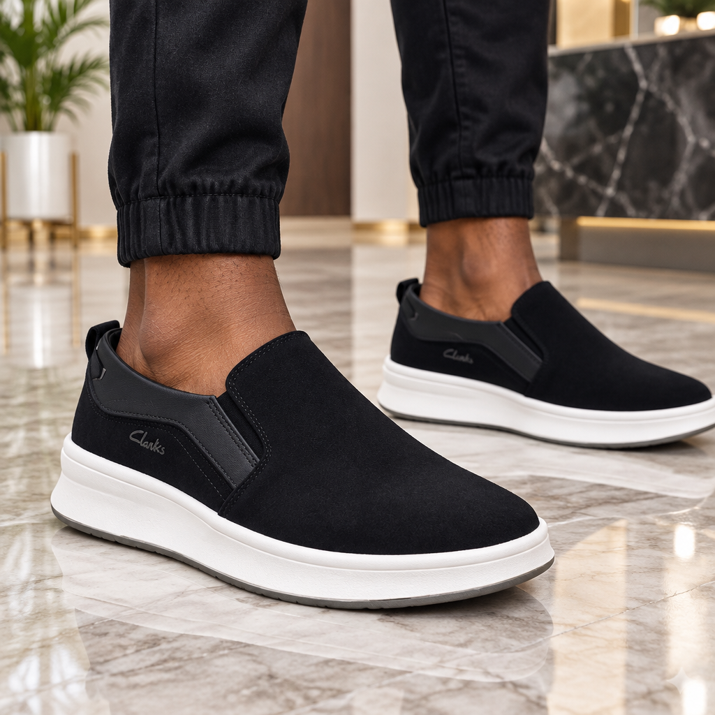 Suede Slip-On Sneaker – Black, Model Shot