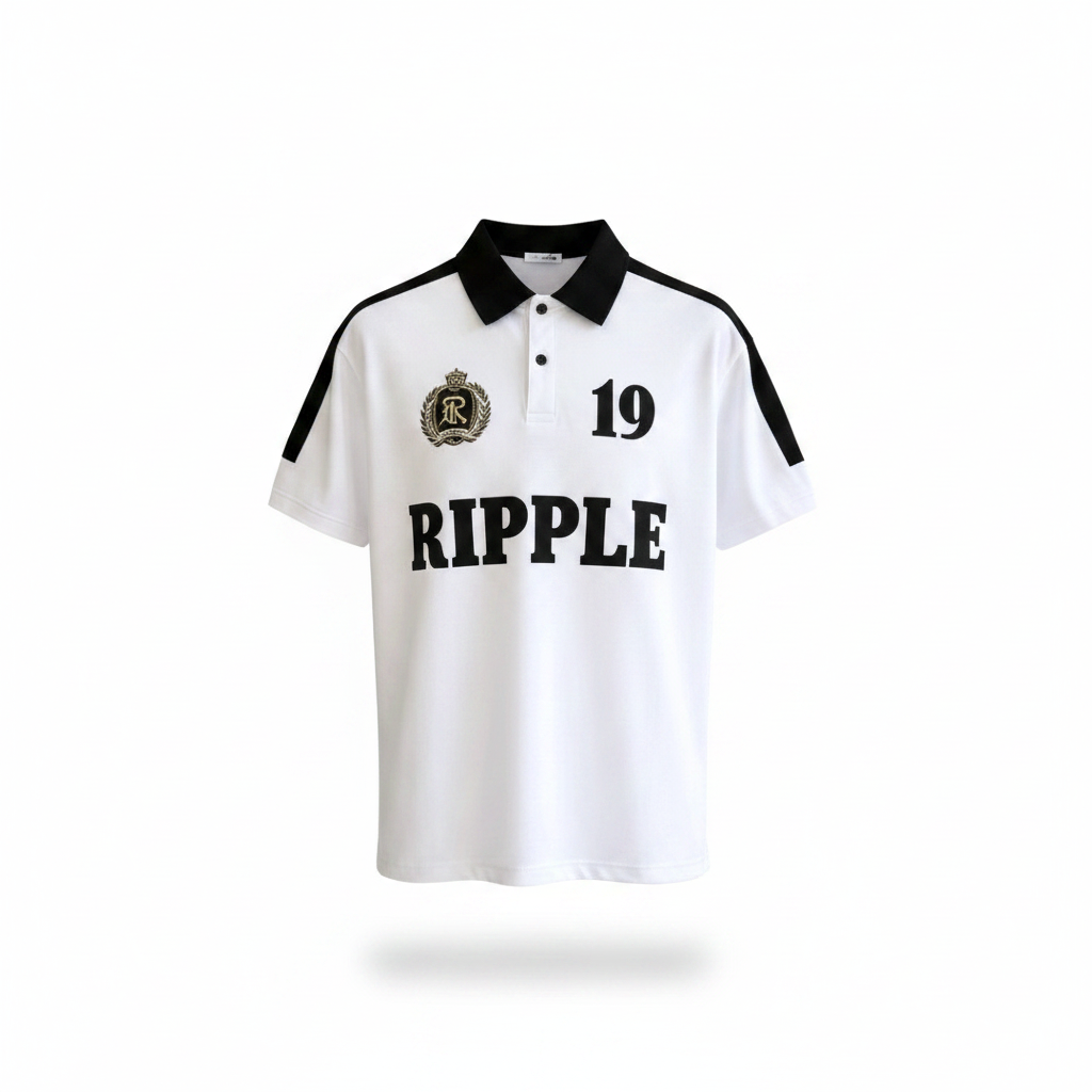Men's White Ripple Graphic Polo Shirt - Ghost Mannequin Front View
