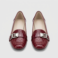 Women's burgundy croc-texture buckle loafer flats, front view