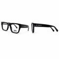 Black rectangular clear-lens eyeglasses in front and side views