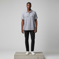 Grey White Pinstripe Short-Sleeved Shirt - Model Shot