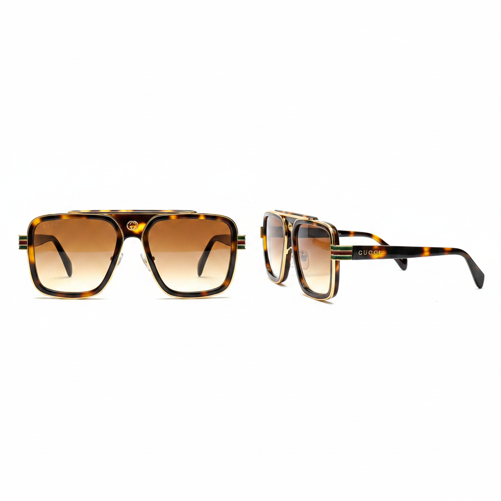 Ghost mannequin view — Oversized Square Sunglasses Tortoiseshell Gold, front and side view