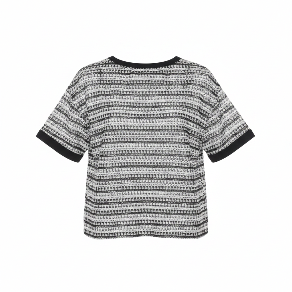 Black & White Geometric Tribal Knit Short-Sleeved Shirt - Ghost Mannequin
