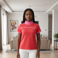 Red Bow Turtleneck Short-Sleeve Top - Front Model