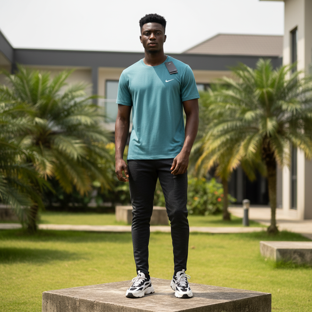 Men's Mineral Teal Short-Sleeve Athletic Performance T-Shirt – Nigerian Male Model