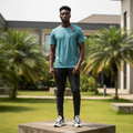 Men's Mineral Teal Short-Sleeve Athletic Performance T-Shirt – Nigerian Male Model