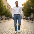 Nigerian model wearing Medium Blue Straight Leg Jeans