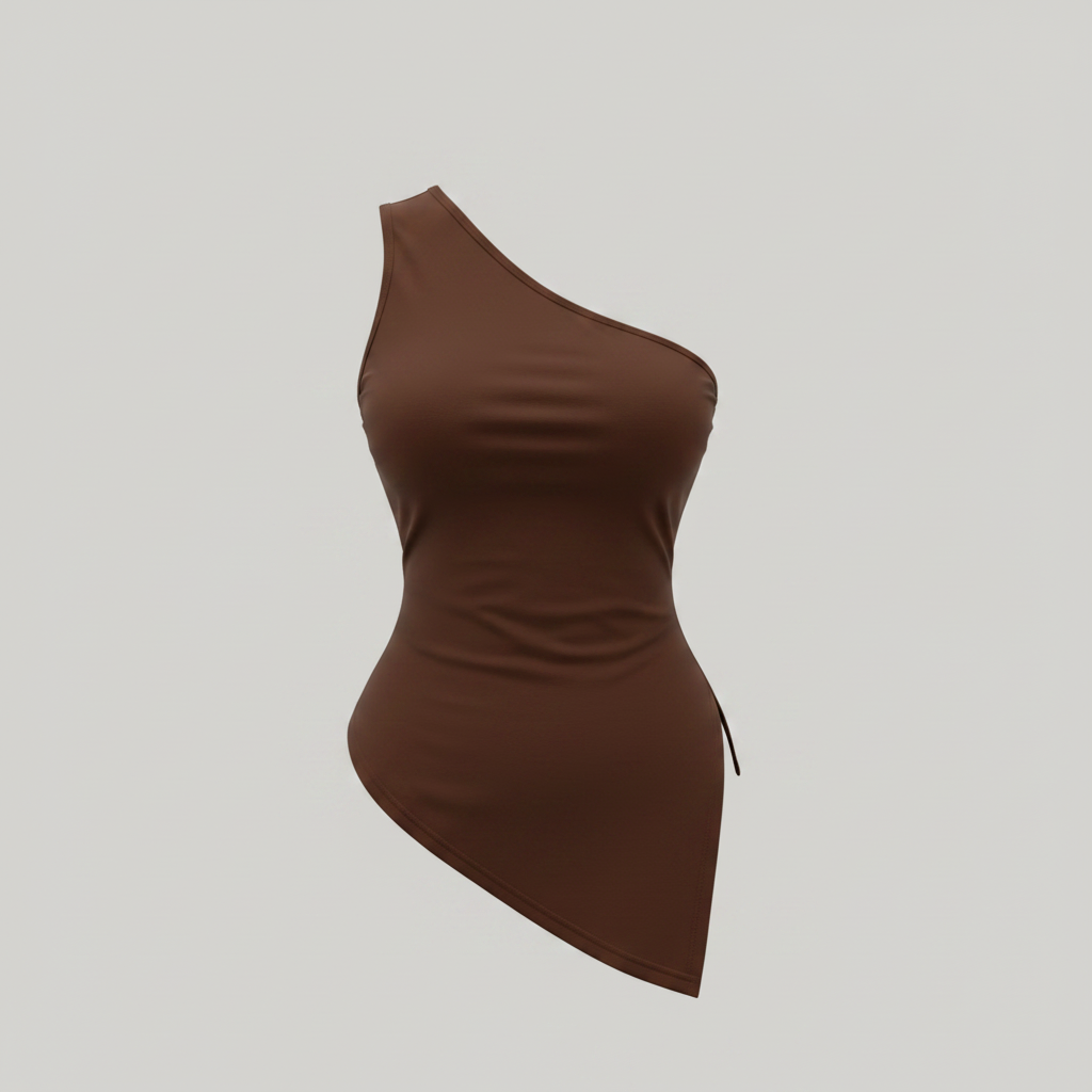 KC Store One-Shoulder Asymmetric Top - Brown Ghost Mannequin